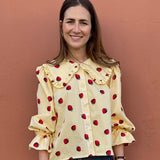 Strawberry Print Cotton Luna Blouse