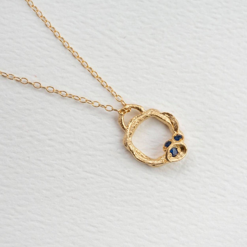 Blue Sapphire and Gold Branch Circle Necklace (Small)