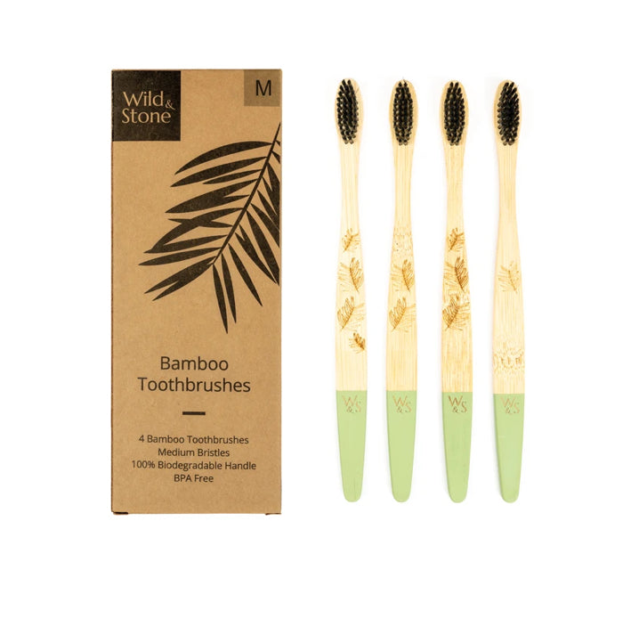 Adult Bamboo Toothbrushes 4 Pack - Medium Bristles