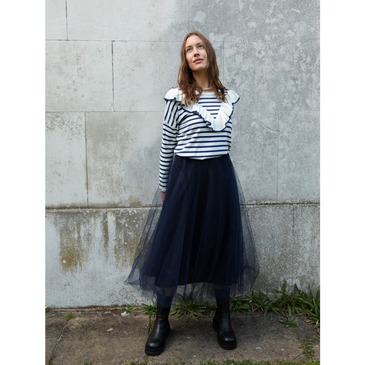 Navy blue tulle midi skirt hot sale