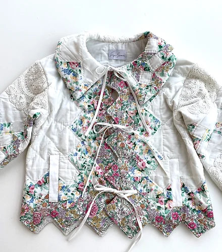 Jarina Jacket in Patchwork Floral And Crochet Trim by Freya Simonne