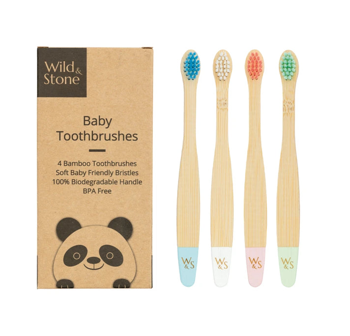 Baby Bamboo Toothbrushes 4 Pack - Extra Soft Bristles