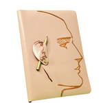 Foil embossed A5 leather bound journal, complete with gold HB pencil. A funky looking journal to jot down your important notes, ideas and creations.  Handmade in Scotland.   Available in Grey or Pale Pink.