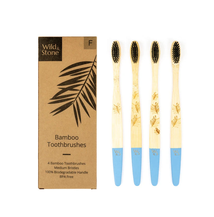 Adult Bamboo Toothbrushes 4 Pack - Firm Bristles