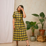 Rosa Puff Sleeve Shirtdress in Yellow Check Lyocell/ Cotton