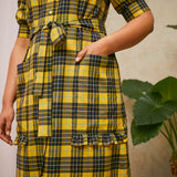 Rosa Puff Sleeve Shirtdress in Yellow Check Lyocell/ Cotton
