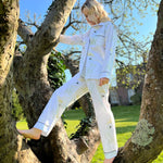 Fresh crisp white 100% Aegean cotton pyjamas with stand out prints for effortless style. Each print design is taken from a hand painted piece of art here in the UK, it’s then transformed into the striking fabric pattern on the highest quality 100% Aegean cotton. Long cotton fibres ensure strong durable soft cotton that actually improves with age.