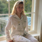 Fresh crisp white 100% Aegean cotton pyjamas with stand out prints for effortless style. Each print design is taken from a hand painted piece of art here in the UK, it’s then transformed into the striking fabric pattern on the highest quality 100% Aegean cotton. Long cotton fibres ensure strong durable soft cotton that actually improves with age.