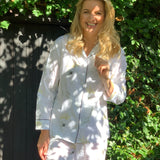 Fresh crisp white 100% Aegean cotton pyjamas with stand out prints for effortless style. Each print design is taken from a hand painted piece of art here in the UK, it’s then transformed into the striking fabric pattern on the highest quality 100% Aegean cotton. Long cotton fibres ensure strong durable soft cotton that actually improves with age.