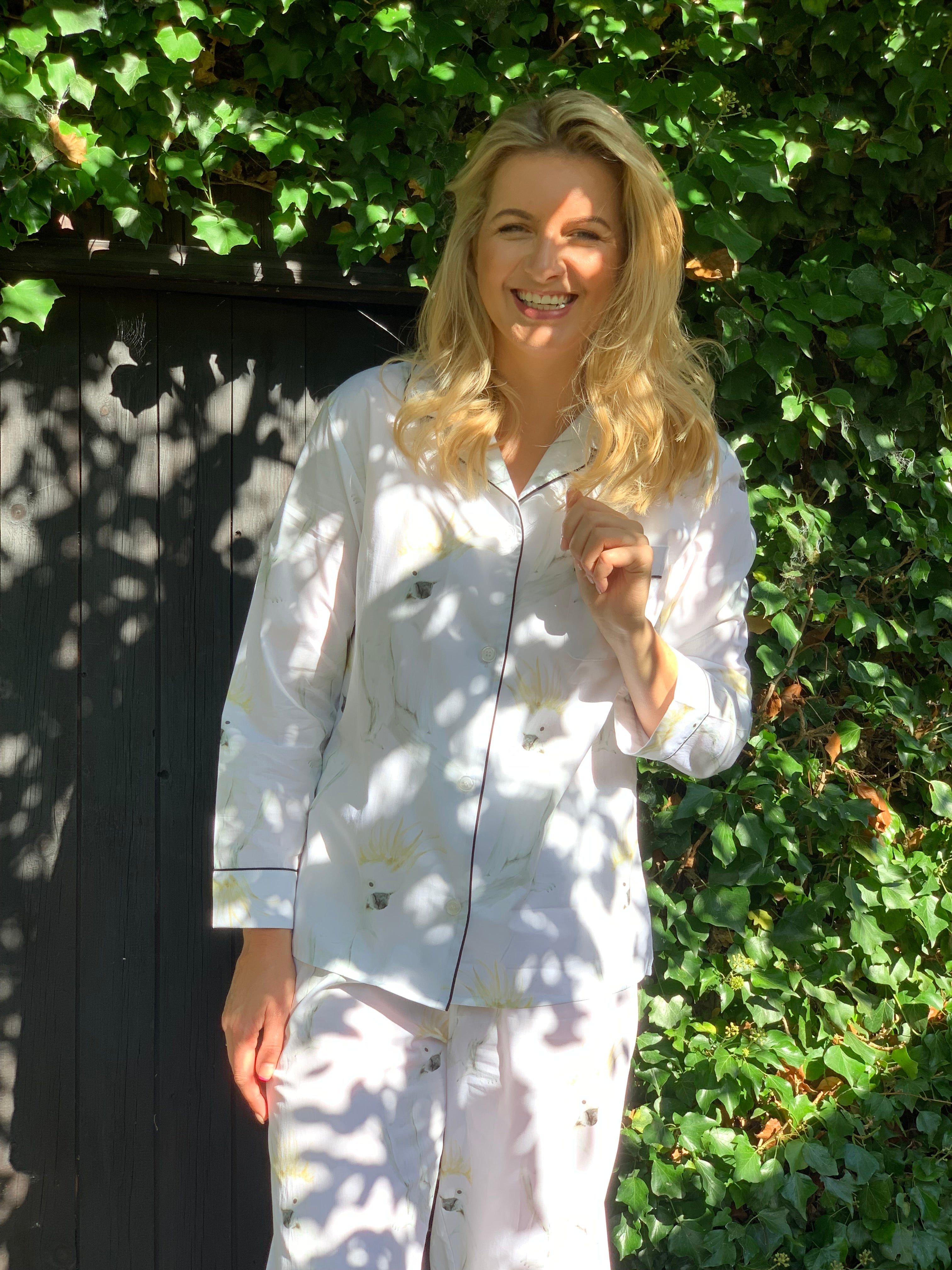 Fresh crisp white 100% Aegean cotton pyjamas with stand out prints for effortless style. Each print design is taken from a hand painted piece of art here in the UK, it’s then transformed into the striking fabric pattern on the highest quality 100% Aegean cotton. Long cotton fibres ensure strong durable soft cotton that actually improves with age.