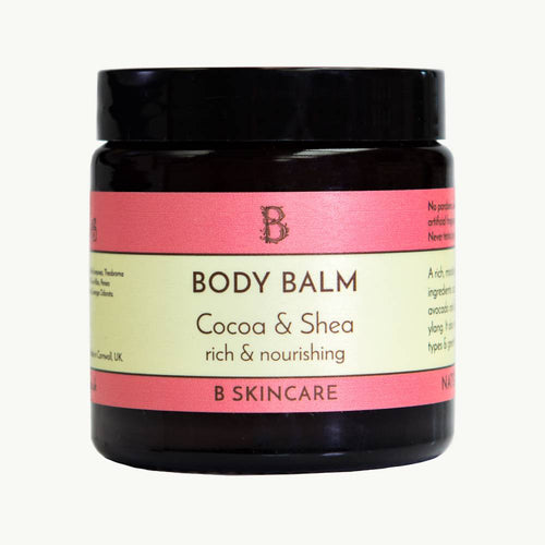 Body Balm by B Skincare. A rich and beautifully scented, moisturising body balm packed with naturally beneficial ingredients: cocoa butter, shea butter, avocado and almond oils and ylang ylang. Suitable for all skin types & particularly great for stretch marks. 110ml.