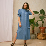 Rosa Puff Sleeve Shirtdress in Blue Light Wash Japanese Denim