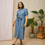 Rosa Puff Sleeve Shirtdress in Blue Light Wash Japanese Denim