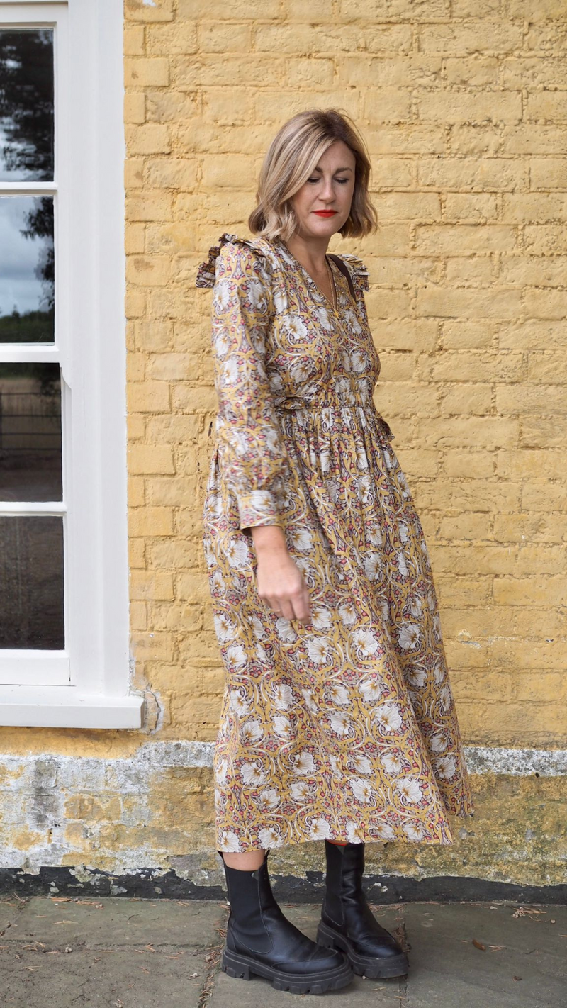 Luella Autumn Leaves Vee Neck Dress by Minkie Studio for Percy Langley