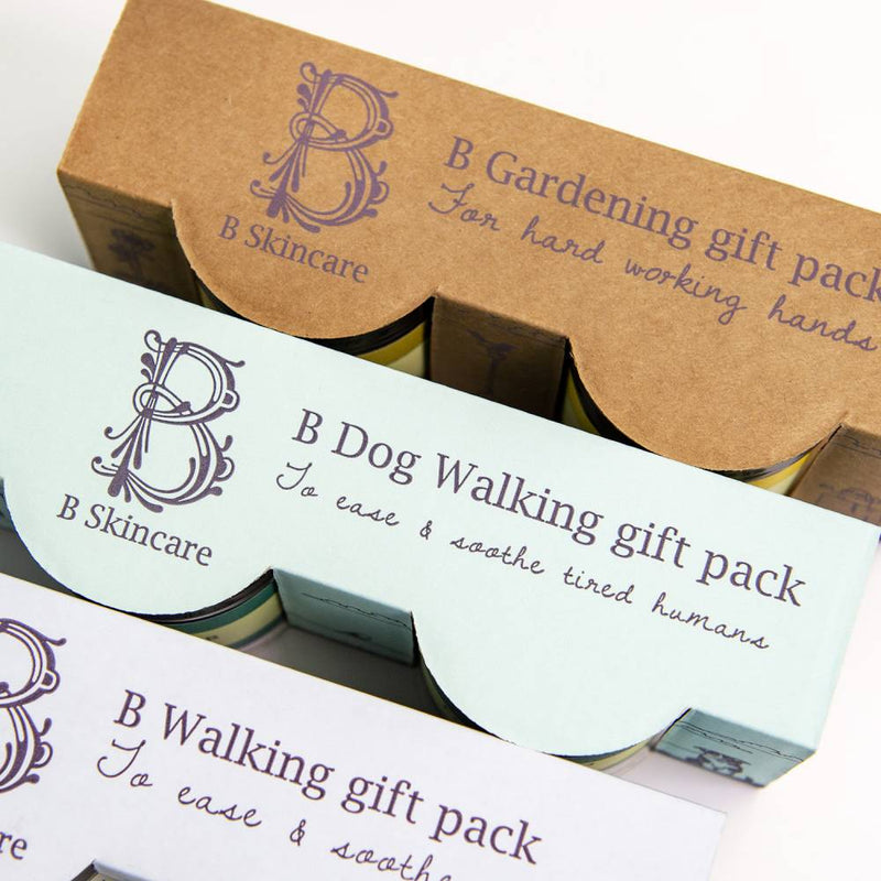 B Gardening Gift Pack by B Skincare. Contains two 60ml jars of Lemon Barrier Cream - to act as a barrier and help prevent ground in dirt and Beeswax Hand Cream - a soothing heavy duty hand cream, subtly fragranced with ylang ylang essential oil. 
