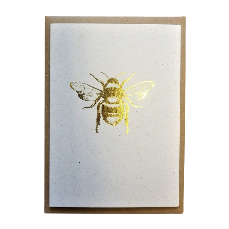Golden Bee hand printed card. Printed using antique ornaments from the studio collection on beautiful paper.   The cards are all original works of art, designed to be treasured and framed upon and hung. They make wonderful additions to gallery walls. 