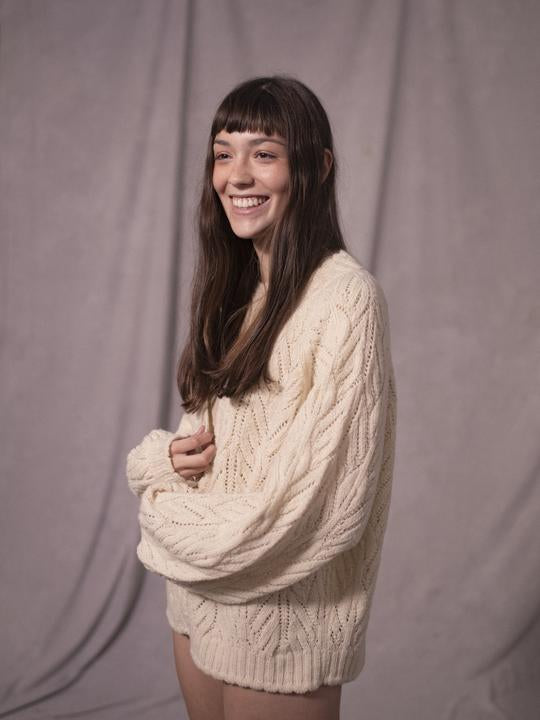 The Wyre Cardigan, made from Herd Wool, has raglan shoulders, blouson sleeves, and pretty scalloped edged hem and cuffs.   Herd Wool is sustainable soft Bluefaced Leicester sheep wool grown and made in NW England. It has been washed only in water and organic detergents, so is fully circular.  