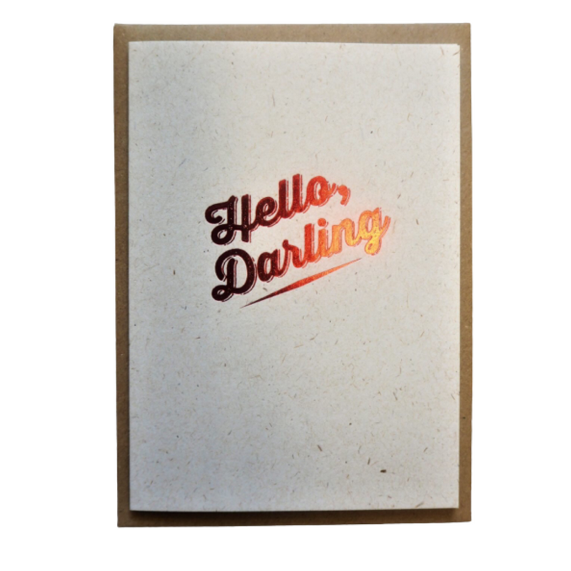 Hello Darling Hand Printed Card