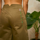Amelia Wide Leg Culotte Trouser in Khaki Deadstock Cotton