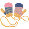 Catherine Tough Children's Mittens made from 100% merino lambswool. Super soft & cosy, on a practical knitted string (so they'll never lose their pair!) with a fun, colourful & mis-matched stripe pattern.  Designed in London and knitted in a traditional Scottish mill.