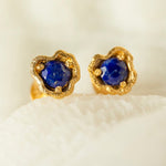 Lapis Lazuli Lichen Gold Vermeil Single Gemstone Studs by Claire Hill