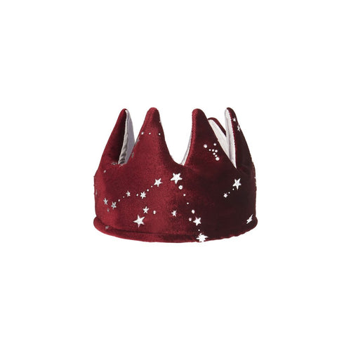 Mystical Velvet Crown by Mimi & Lula, perfect for playing dress up! This super soft crown is reversible, padded inside and made from luxurious burgundy velvet embellished with constellations of sparkly silver stars. A lovely burgundy satin ribbon tie means that this fun crown can be adjusted to any head size, making the size suitable for all ages from 3-10. 