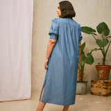 Rosa Puff Sleeve Shirtdress in Blue Light Wash Japanese Denim