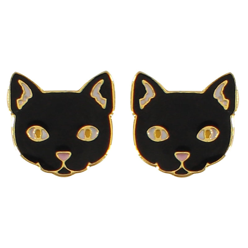 Pepper Cat Enamel Earrings in Black by Acorn & Will