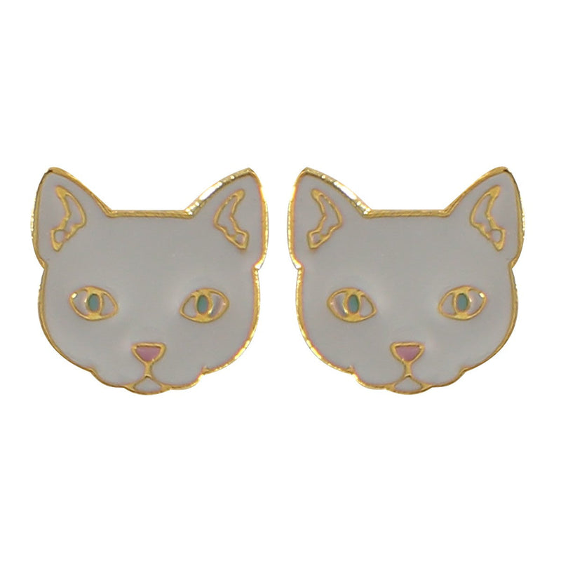 Pepper Cat Enamel Earrings in White by Acorn & Will