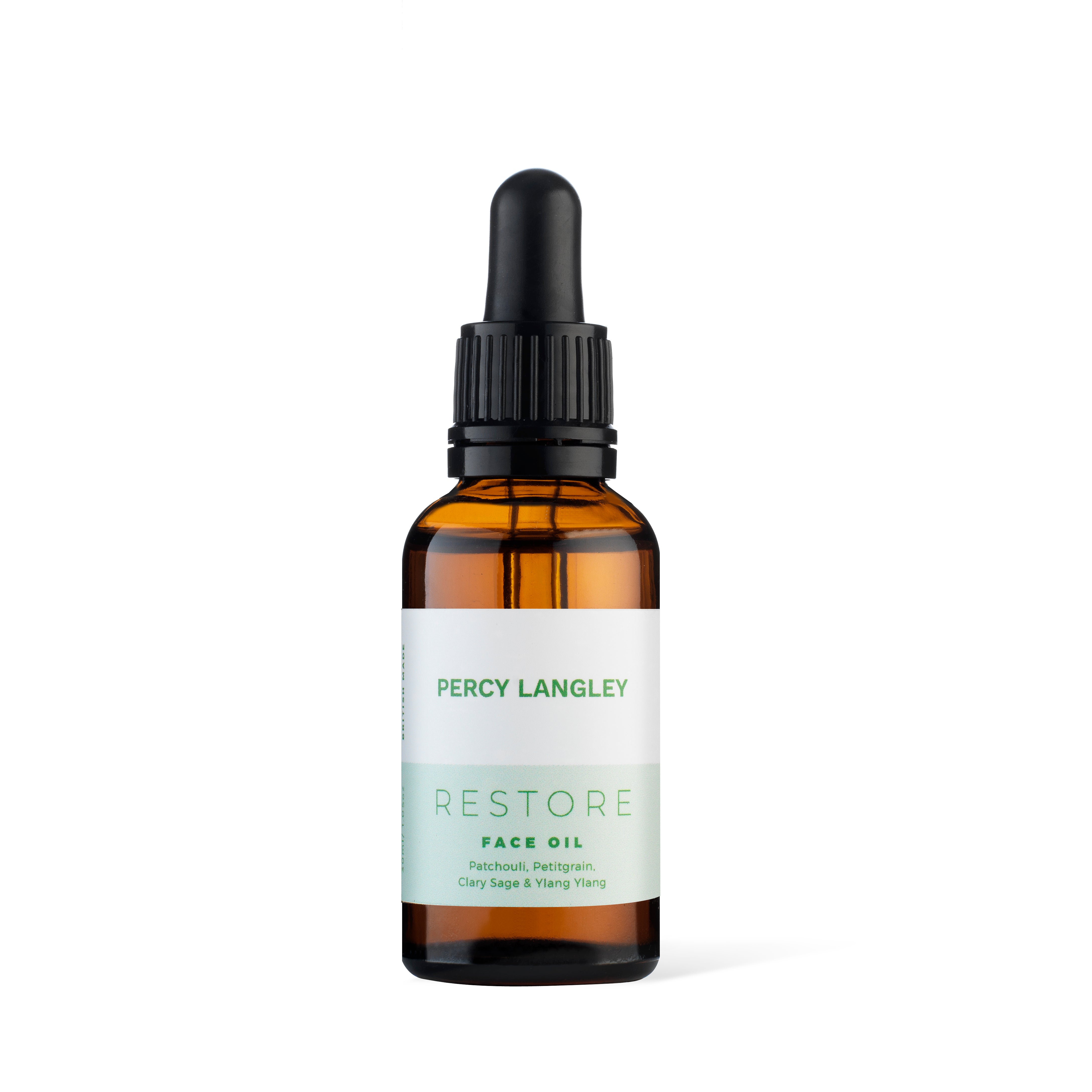 Our Restore Face Oil is handmade in the UK in small batches from 100% natural ingredients.  Made using our aromatherapy blend of Restorative essential oils. The Restore blend is a calming and balancing combination of Clary Sage, Ylang Ylang, Patchouli and Petitgrain 100% Essential Oils.