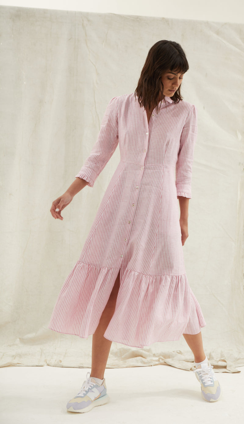 Pink Striped Linen Saltaire Dress by Justine Tabak