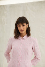 Pink Striped Linen Saltaire Dress by Justine Tabak