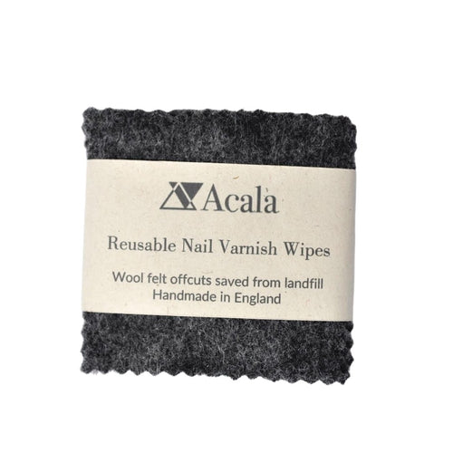 These pieces of material would otherwise have been thrown into landfill, instead, Acala have used these wool off cuts to create reusable felt pads with a mildly abrasive side for removing nail polish remover, by Percy Langley