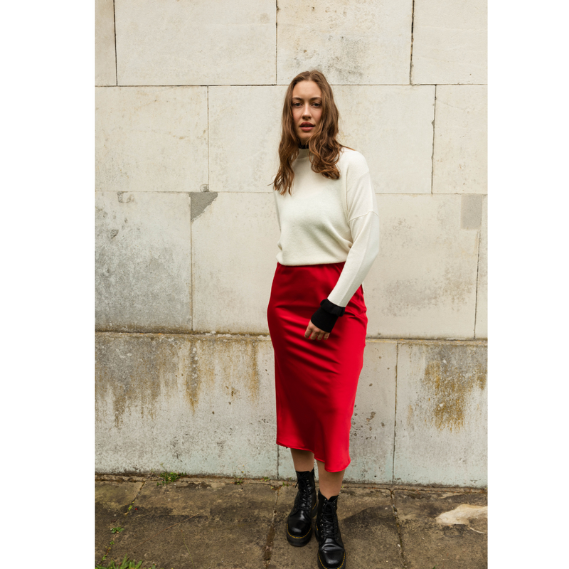 Long red top pencil skirt