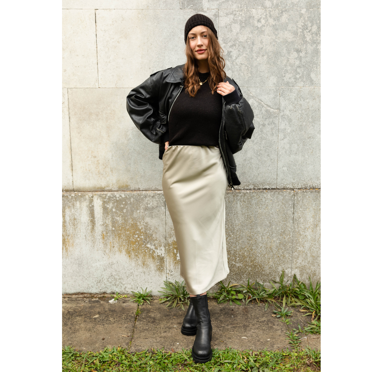 Satin slip skirt 2024 midi