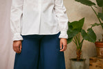 Marie Gather Neck A-Line Blouse in White Recycled Cotton by Saywood