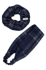 Navy Check Headband & Scrunchie Gift Set, Cotton