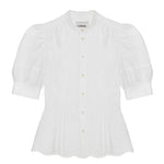 Joni Puff Sleeve Blouse in White Cotton Bamboo by Saywood