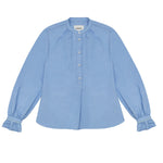 Marie Gather Neck A-Line Blouse in Blue Recycled Cotton by Saywood