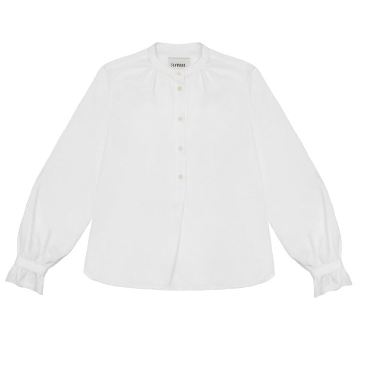 Marie Gather Neck A-Line Blouse in White Recycled Cotton