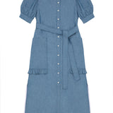 Rosa Puff Sleeve Shirtdress in Blue Light Wash Japanese Denim