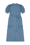 Rosa Puff Sleeve Shirtdress in Blue Light Wash Japanese Denim by Saywood