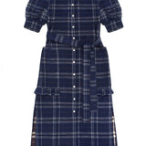 Rosa Puff Sleeve Shirtdress in Navy Check Deadstock Cotton