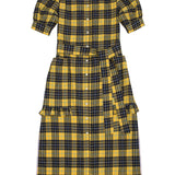 Rosa Puff Sleeve Shirtdress in Yellow Check Lyocell/ Cotton