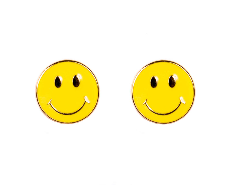 Smiley Face Enamel Earrings in Yellow by Acorn & Will