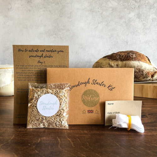 Sourdough Starter Kit from iconic baker The Melrose Kitchen in Brighton. This kit makes the original white sourdough loaf, which has a deliciously subtle and slightly sour flavour that everybody loves.