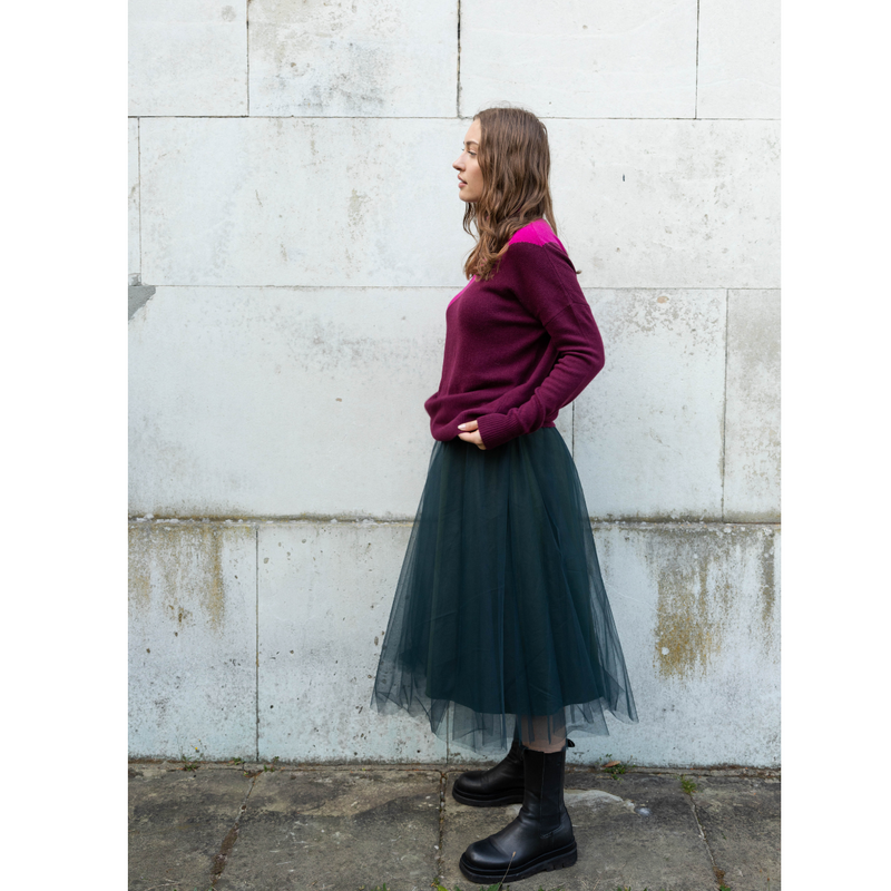 Ambrey Dark Green Tulle Skirt by Percy Langley