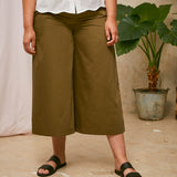 Amelia Wide Leg Culotte Trouser in Khaki Deadstock Cotton