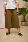 Amelia Wide Leg Culotte Trouser in Khaki Deadstock Cotton by Saywood