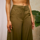 Amelia Wide Leg Culotte Trouser in Khaki Deadstock Cotton